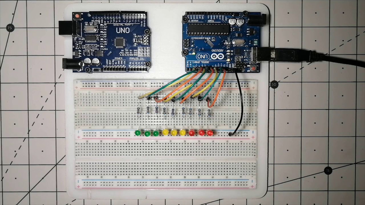 Faire un chenillard de 9 Leds avec un Arduino Uno