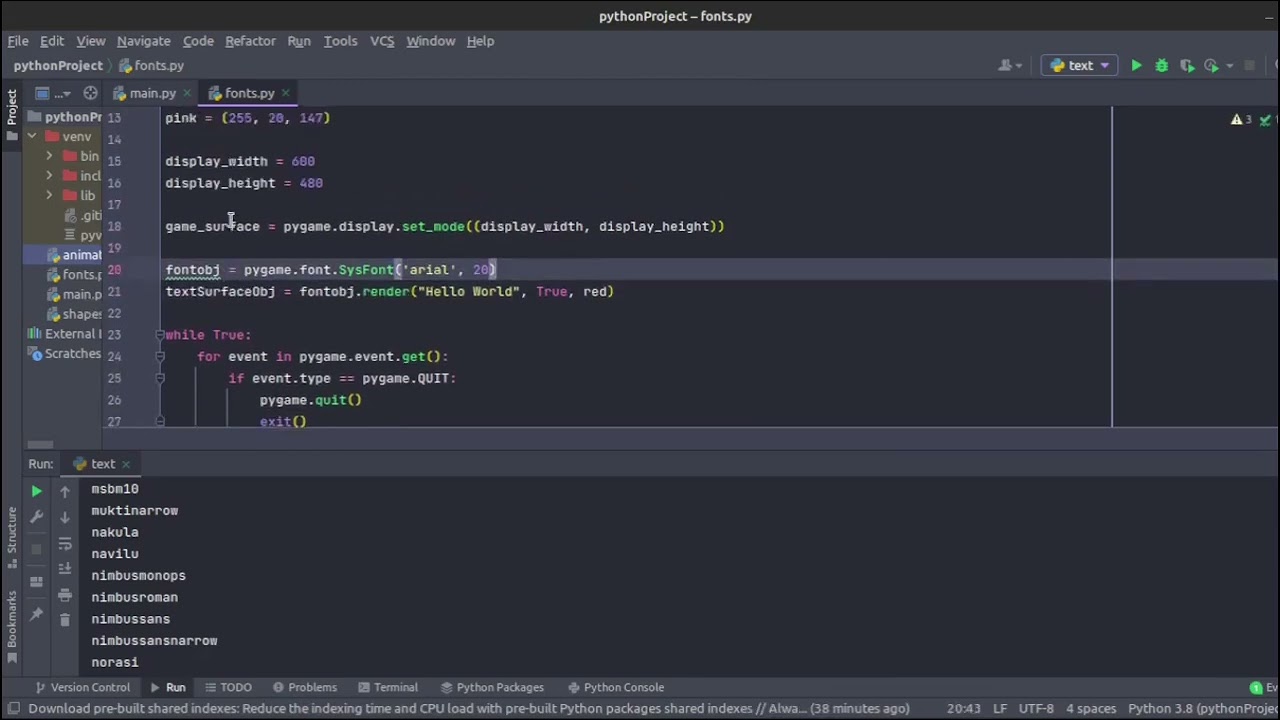 Pygame Writing Text on Screen