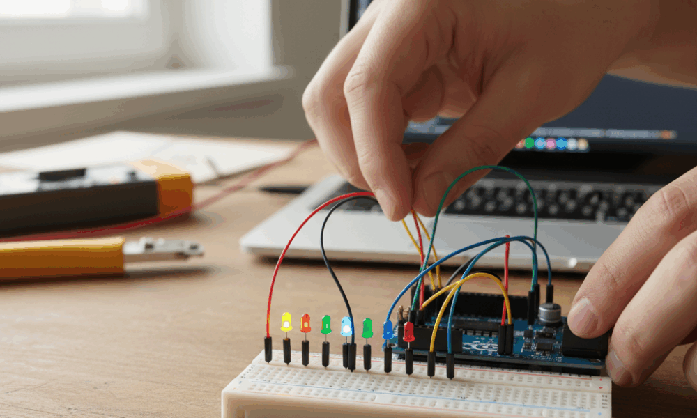 apprenez à réaliser un chenillard avec arduino grâce à notre guide étape par étape simple et détaillé, idéal pour débutants et passionnés d'électronique.