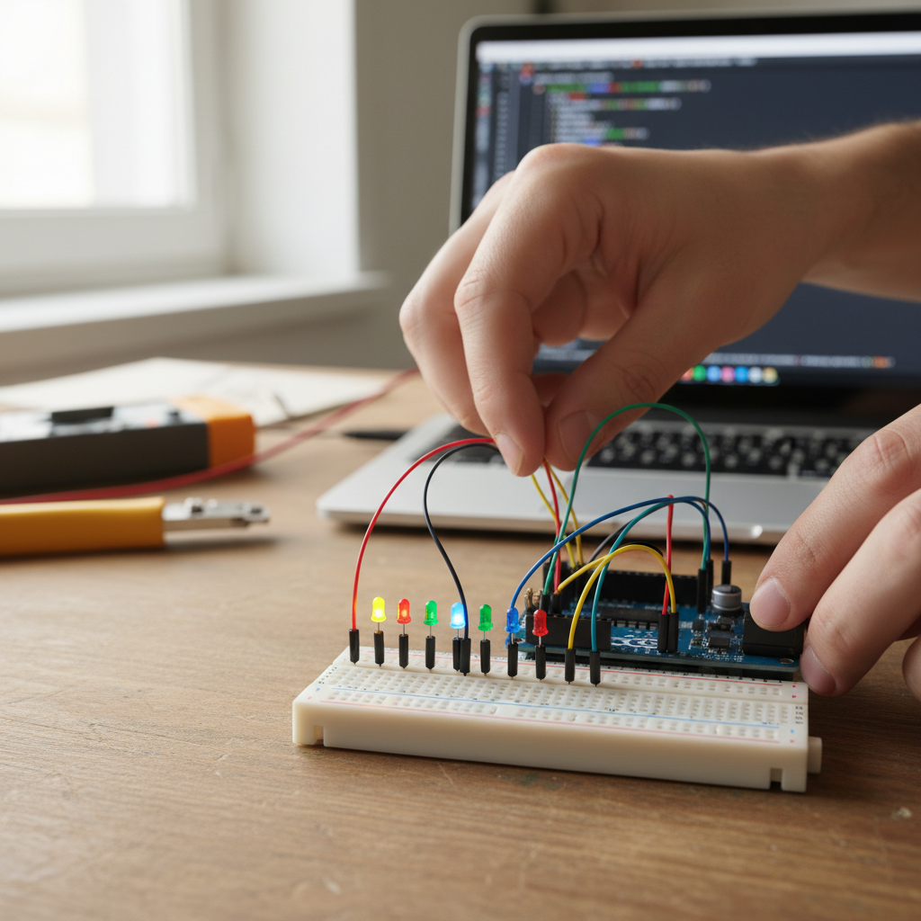 apprenez à réaliser un chenillard avec arduino grâce à notre guide étape par étape simple et détaillé, idéal pour débutants et passionnés d'électronique.